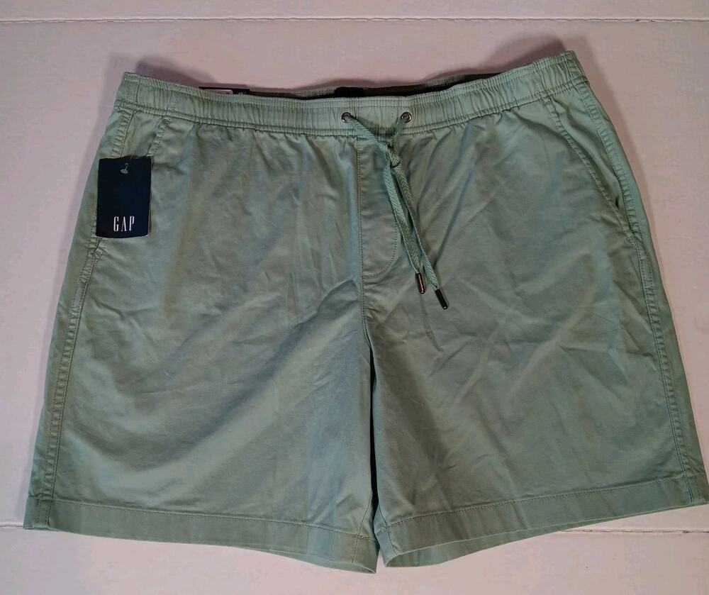 Gap Pull On Shorts Mens XXL 7" Inseam Elastic Waist Stretch Twill Granite Green